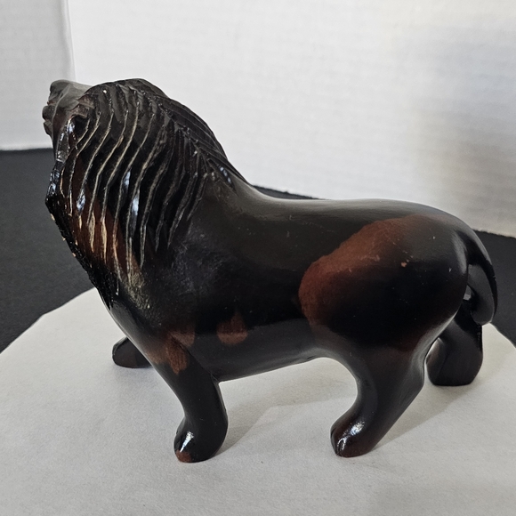 Ebony Iron Wood Lion Statue Decor Hand Carved As Shown Vintage - Picture 4 of 11
